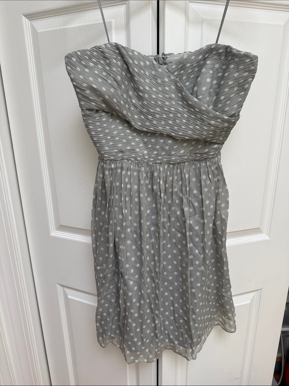 NWT J Crew Silk Gray Polka Dot Strapless Dress